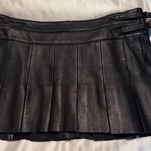 Joie Black Pleated Faux Leather Mini Skirt
